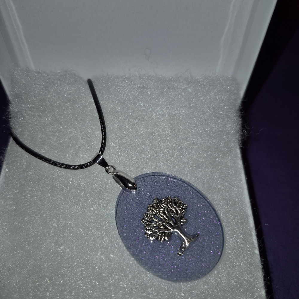 Silver and Black Tree Design Necklace